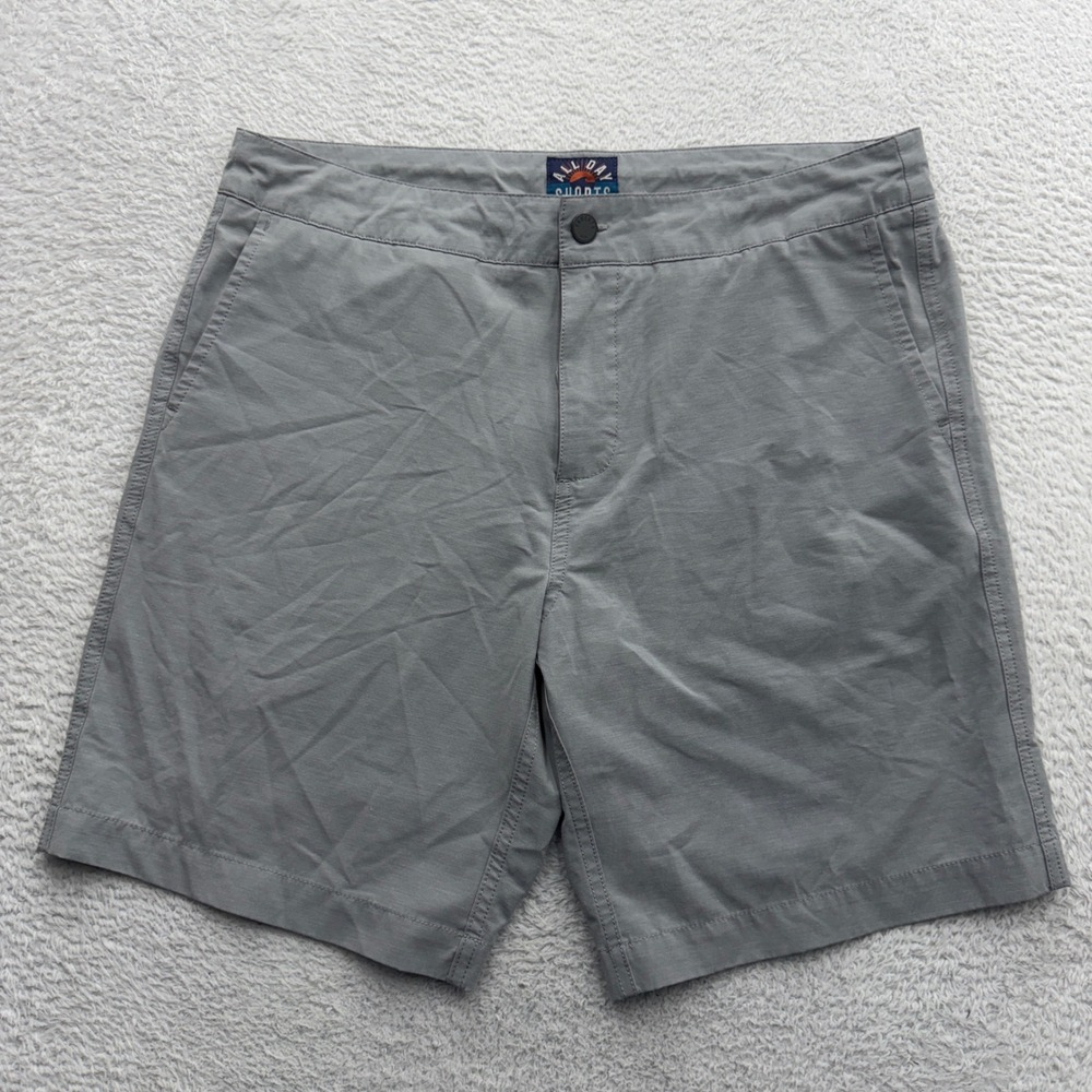Faherty Mens All Day Shorts Grey Stretch Hybrid Quick Dry Size 35 Casual Summer
